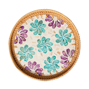 Top Rated Shell Mosaic Rattan Basket Tray Woven <b>MOP</b> Serving Platters With Wooden <b>Handles</b> Home Decor Wholesale - Product Image 3
