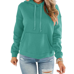 Sudadera con Capucha Verde Sólido para Mujer, Informal, de Manga Larga, de Algodón, con Bolsillo Delantero, para Otoño - Product Image 1