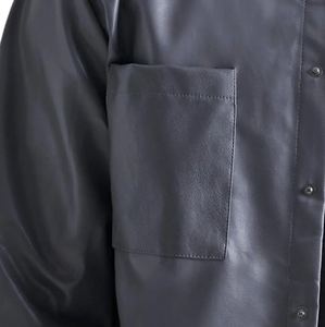 Classic Style Genuine Leather <b>Button</b> <b>Up</b> Casual Men’s Shirts <b>Short</b> <b>Sleeve</b> Breathable PU Leather Modern Loose Fit Solid Pattern - Product Image 4