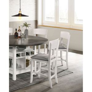 Set contemporaneo di 2 sedie da sala da pranzo in legno massello bianco e grigio tessuto sedia solo sedie-per tavoli da pranzo - Product Image 3