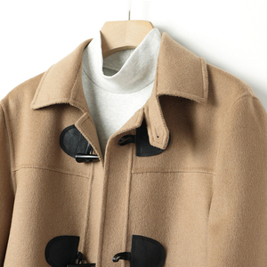 Wholesale Hot Sale Plus Size <b>Men's</b> Casual Fashion Camel <b>Wool</b> <b>Overcoat</b> <b>Long</b> Duffle Coat With Notched Lapel And Horn Toggle Button - Product Image 5