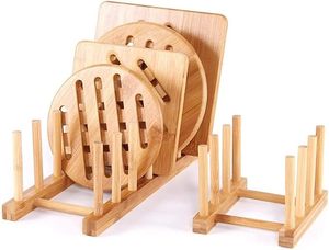 Égouttoir à vaisselle en bois pour comptoir de cuisine, support de séchage pour assiettes, bols, tasses, couvercles de casseroles, organisateur de rangement pour cuisine - Product Image 6