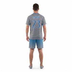 Ensemble d'uniformes de football personnalisés en polyester respirant gris-bleu, maillot et short pour équipe masculine, fabricant OEM - Product Image 2