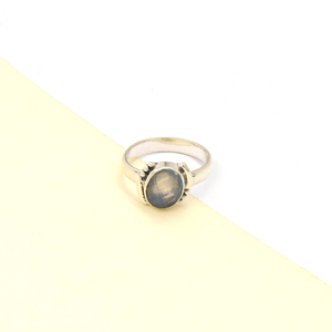 Anillo ovalado de opalita de 8x12 mm con corte a cuadros – Anillo de piedras preciosas chapado en plata hecho a mano, anillo azul, joyería bohemia minimalista - Product Image 4