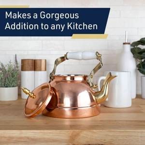 Satin Matte Copper Tea Boiler Kettle with Rounded Body and Handle Handmade for <b>Stove</b> Heating Water Tea Coffee and Serving - Product Image 2