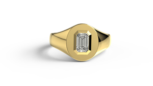 Vintage 18K Gold Light-Weight Signet <b>Ring</b> Emerald Cut Diamond <b>Statement</b> Hip Hop Engagement <b>Ring</b> Anniversary Gift Jewelry - Product Image 1