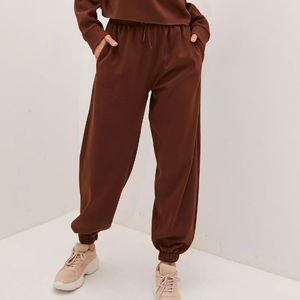 Pantalones de chándal extragrandes de invierno para mujer, de cintura alta, frente plano, rectos, transpirables, con lavado blanqueado y cierre con cordón, informales - Product Image 2