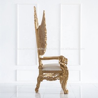 Superbe Chaise Trône Roi Lion de Qualité Supérieure avec Ailes, en Bois Massif d'Acajou Doré, Style Antique Français, pour Hôtels, Salons et Appartements