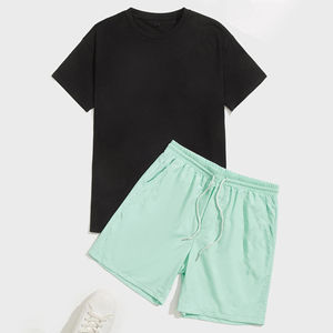 Ensemble deux pièces pour homme, été, t-shirt et short, tissu respirant 100% coton, mode décontractée pour l'extérieur et la maison - Product Image 5