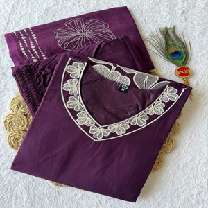 VASTRA COTTAGE Traje Morado de Algodón Puro Bordado con Estampado a Mano y Dupatta de Algodón Puro Mul, Conjunto Étnico Cómodo - Product Image 1