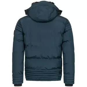 Chaqueta Acolchada con Capucha para Hombre, Color Azul Oscuro, Resistente al Viento, Rellena de Plumón, Informal, para Invierno, Corte Regular, Exterior de Poliéster, Cierre de Botones - Product Image 5