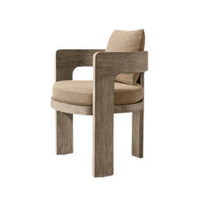 Chaise de salle à manger d'extérieur en teck massif, siège rembourré de qualité supérieure, design à accoudoirs courbes, mobilier contemporain pour hôtel et complexe hôtelier - Product Image 2