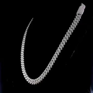Moissanite Stones Prong Cuban Link Chain Necklace Solid 925 Sterling Silver with Rhodium Finish Passes Diamond Tester - Product Image 4