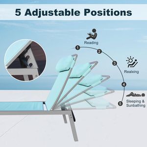 Set di 3 Chaise Longue da Patio in Alluminio Blu Lago, Sedie Reclinabili Regolabili per Piscina con Poggiatesta in Textilene - Product Image 4