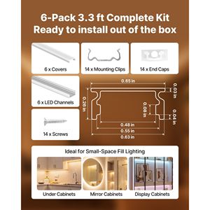 Paquete de 6 Perfiles de Aluminio LED en Forma de U de 3.3 Pies/1M con Cubierta Blanca, Tapas Finales y Clips de Montaje para Tiras LED de Techo - Product Image 4