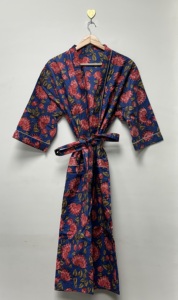 Wholesale Summer Spring Floral Cotton Bohemian Kimono Robe Hand Block Print Women Bridal Lounge Wear Wedding Ready Best Quality - Product Image 3