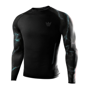 Black Full Sleeve Rash Guard With Red Pattern Print For Men Quick Dry Spandex Polyester <b>Grappling</b> Shirt - Product Image 2