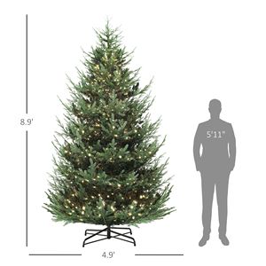 "9ft Artificial Christmas <b>Tree</b> with 300 LED <b>Lights</b> & Wide Metal Base-1939 Branch Tips-Green" - Product Image 3
