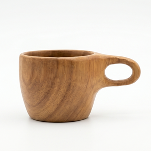 Mug à café en bois de teck naturel de haute qualité à 100 %, avec poignée ergonomique ovale, pour le camping et les voyages, vaisselle de qualité alimentaire, finition sûre - Product Image 1