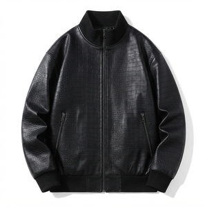 OEM ODM Custom <b>Men's</b> Genuine <b>Leather</b> Bomber <b>Jacket</b> Winter Stand Collar Windproof High Street Casual Fashion <b>Jacket</b> with Custom L - Product Image 1