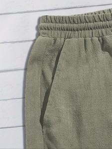 Pantalones cortos tipo bermuda para hombre, transpirables, con cordón ajustable, tejido sólido, hasta la rodilla, holgados, informales, de Bangladesh, para primavera/verano. - Product Image 4