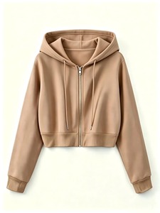 Sudadera Corta de Color Liso al por Mayor para Mujer, Sudadera con Capucha Fina de Algodón Tejido Transpirable para Otoño, Ideal para Chicas - Product Image 1