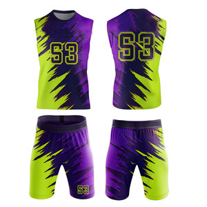 Ensemble de maillots de basket-ball sublimés personnalisés, violet, vert lime, 53, évacuation de l'humidité, unisexe, adulte, sans manches, coupe athlétique - Product Image 1
