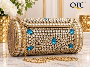 Handmade Kundan Bridal Clutch Bag Gold Plated Rhinestone Evening Purse Single <b>Chain</b> Strap Wedding Party <b>Handbag</b> Velvet Lining - Product Image 1