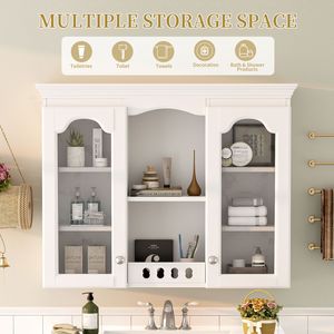 Armadietto da Bagno a Parete con 2 Ante in Vetro, Ampio Spazio di Stoccaggio, Salvaspazio per il Bagno - Product Image 5
