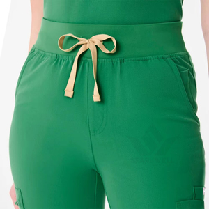 Ensemble de tenue médicale pour femmes, col en V, peplum, haut à manches courtes extensible et pantalon, uniforme de travail pour les soignants - Product Image 6