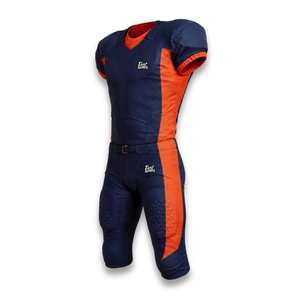 Custom Men's American Football Jersey Set Navy Orange V-Neck Short Sleeve <b>Moisture</b> Wicking Fitted Apparel - Product Image 4