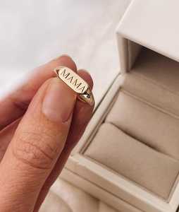 Anillos de Sello Grabados para Mamá al por Mayor, Oro Sólido de 14k con Estrella y Diamante Redondo Cultivado en Laboratorio, Anillos de Joyería Fina Personalizados, Regalo para Mamá - Product Image 3