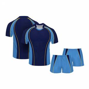 Ensemble d'uniformes de rugby unisexe, maillot imprimé par transfert thermique uni, manches courtes, short à taille élastique anti-transpiration, personnalisable sur le devant - Product Image 2