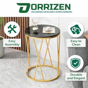 Mesa Auxiliar Redonda Moderna con Marco de Metal Dorado, Tapa de Mármol, Mesa Lateral de Madera y Metal, Acabado Dorado Decorativo para Sala de Estar y Dormitorio - Product Image 4