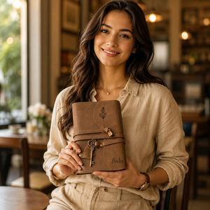 Luxury A5 Rustic Genuine Leather Hardcover <b>Journal</b> Brass Key Lock | Handmade Vintage Deckle Edge Paper Diary Antique <b>Writing</b> - Product Image 5