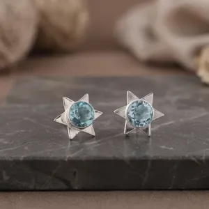 Nouveauté 2026 : Boucles d'oreilles en topaze bleu ciel, bijoux de créateur en argent sterling 925 plaqué pour femmes et jeunes filles - Product Image 6
