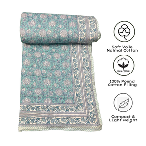 Couette réversible en coton 100% écologique, imprimée à la main à Jaipur, pour lit simple, de qualité supérieure, faite à la main, idéale pour la décoration d'hôtel et de maison, ou comme cadeau. - Product Image 3