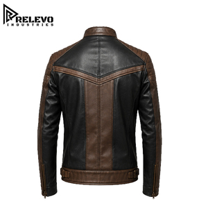 Veste de motard vintage pour homme en cuir bicolore noir et marron, coupe ajustée, style Cafe Racer, avec épaulettes matelassées - Product Image 2