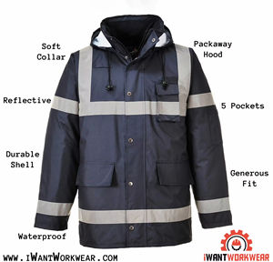 Chaqueta de Seguridad Reflectante Negra Impermeable de Poliéster para Exteriores, ANSI Clase 1, en Oferta |   Chaqueta de Trabajo de Alta Visibilidad Resistente al Viento - Product Image 5