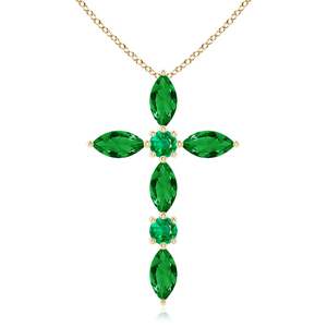 4.25G 14K 18K Gold Marquise & Round 0.78 Ctw Natural Green <b>Emerald</b> Studded Cross Charm <b>Pendant</b> Handmade Luxury Religious <b>Pendant</b> - Product Image 1