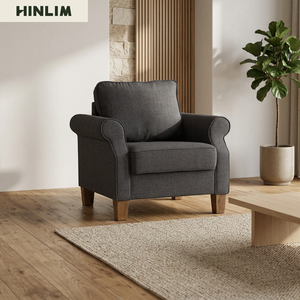 Sofá Individual de Tela Gris de Estilo Nórdico Contemporáneo, Sillón Moderno Minimalista con Base de Madera Resistente y Respaldo Acolchado, Durable para el Salón - Product Image 1