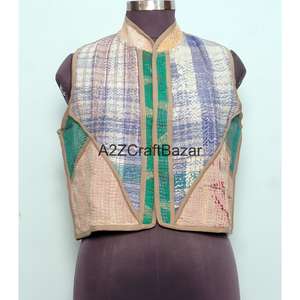 Chaqueta de Mujer 100% Algodón Puro Kantha, Acolchada, Transpirable, Estampada, con Patrón Floral Vintage, para Primavera/Otoño - Product Image 1