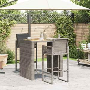 Ensemble de bar de jardin en bois d'acacia massif avec rotin PE gris et acier thermolaqué, mobilier d'extérieur durable - Product Image 3