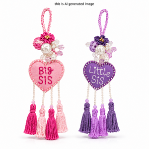 Handmade Big Sis Little Sis Rakhi Tassel, Decorative Rakhi Latkan with Pearl Beads, Crochet Flowers, Crystal Beads, <b>Sister</b> Rakhi - Product Image 1