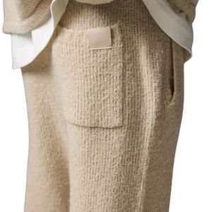 Pantalon en tricot bouclé unisexe, décontracté, taille élastique, doux, coupe décontractée, confortable, couleur pierre - Product Image 4