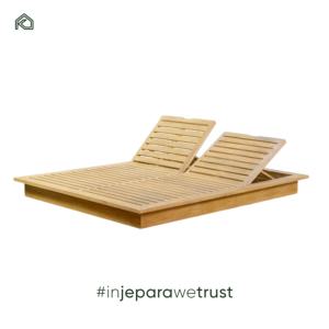 Chaise longue d'extérieur en teck massif, lit de jour minimaliste pour resort, piscine, patio et plage - Product Image 2