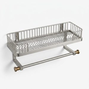 Handmade SS202 45 cm Brushed Steel Bath <b>Shelf</b> with Towel <b>Bar</b> Set Chevron Deck Towel <b>Bar</b> <b>Shelf</b> for Home Decor Hotels Weddings - Product Image 3