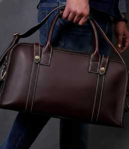 Burgundy Genuine Leather Eco-Friendly Lightweight Water Resistant Luxury Weekender Duffle <b>Bag</b> Polyester Lining for Men - Product Image 3