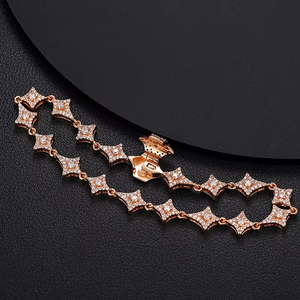 Luxury 14K Gold Star Link Bracelet Lab Grown Diamond Geometric Cluster Pave Setting <b>Iced</b> <b>Out</b> Hip Hop Rhombus <b>Chain</b> For Men Women - Product Image 4