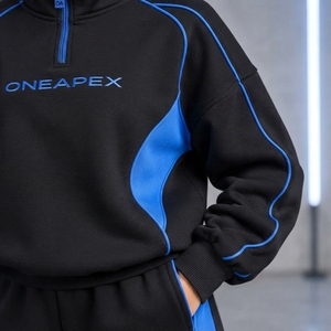 Conjunto Deportivo de Dos Piezas para Mujer, Sudadera con Cierre de Cremallera, Pantalones Deportivos, Estilo Casual, Color Negro y Azul - Product Image 5